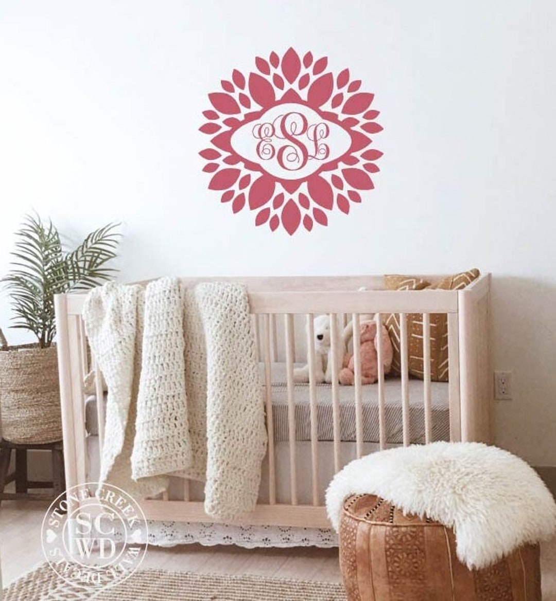 Flower Monogram Vinyl Wall Decal | Girls Nursery Decal | Bedroom Decal ...