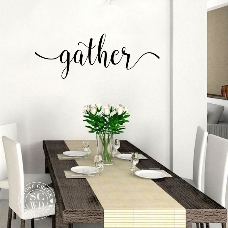 Gather Wall Decal Living Room Dining Room Family Decor Gather Wall Sticker Farmhouse Gather Decal Gather Quote Decal Thanksgiving Decal image 6