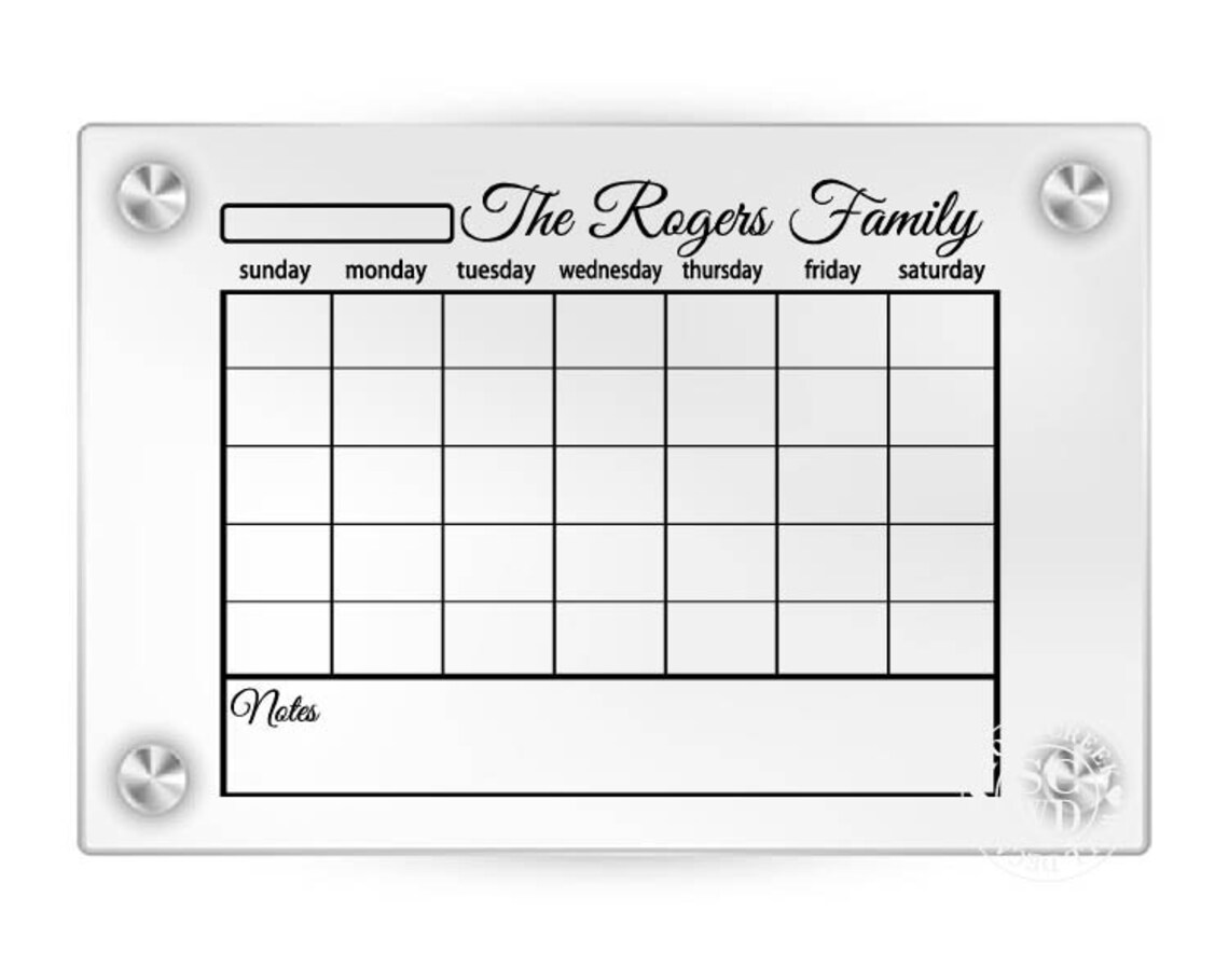 Dry Erase Wall Calendar Personalized Family Calendar Blank Etsy