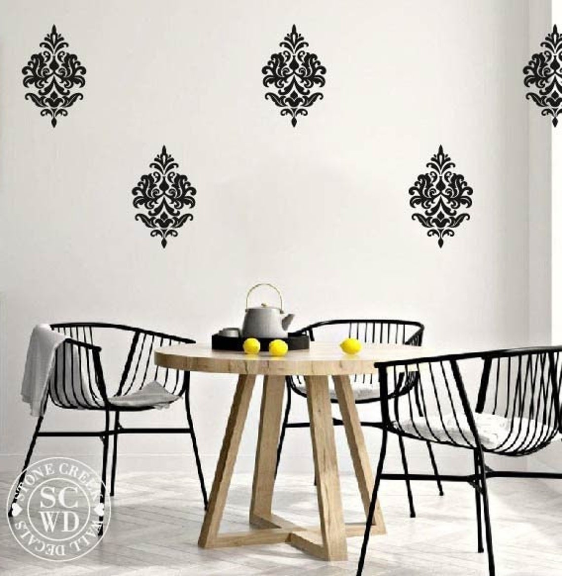 Damask Decals Vinyl Wall Paper Damask Wall Decal Vinyl Vinyl Etsy