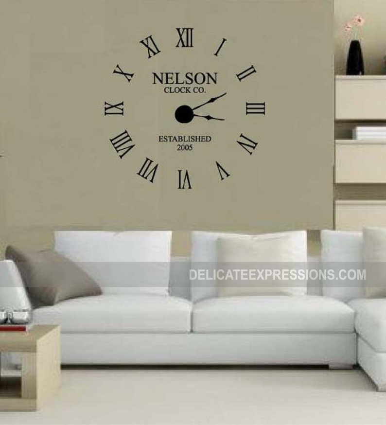 Large Wall Clock Decal W Working Parts Custom Family Name With Year Established Personalized Decals