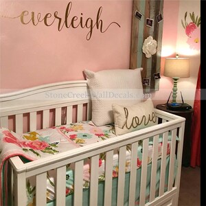 Name Wall Decal Girl Nursery Decal Personalized Name Decal Rustic Cottage Style Name Decal Girls Bedroom Decor Gold Name Decal N038 zdjęcie 8