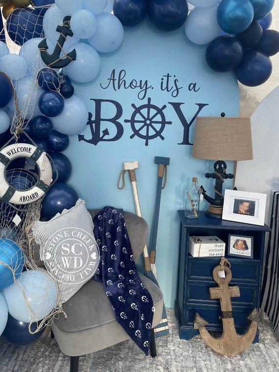 Ahoy Its a Boy Baby Shower Party Decal Sign. Baby Shower Boy Decoration.  Boy Baby Shower Theme. Nautical Baby Shower Theme Decoration Decor 