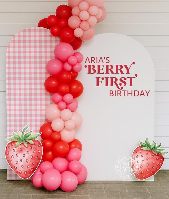 Berry First Birthday Backdrop Decal | Personalized Baby Name 1st Birthday Vinyl Sign | Berry Themed Party Decor (Decal Only)