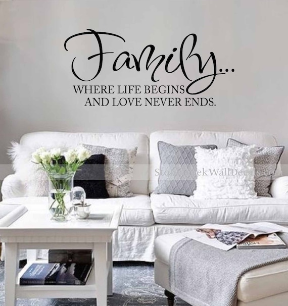 FAMILY WHERE LIFE BEGINS & LOVE NEVER ENDS VINYL WALL DECAL STICKER LETTERING FAMILY WHERE LIFE BEGINS & LOVE NEVER ENDS VINYL WALL DECAL STICKER LETTERING