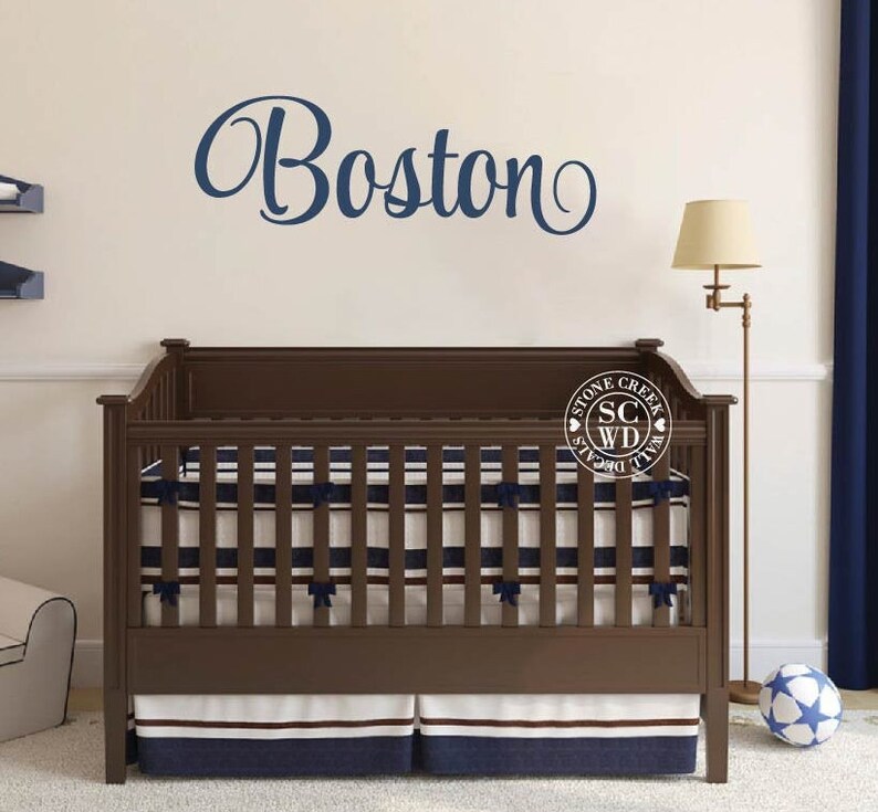 Personalized Name Wall Decal - Boy Nursery Decal - Fancy Cursive Name ...