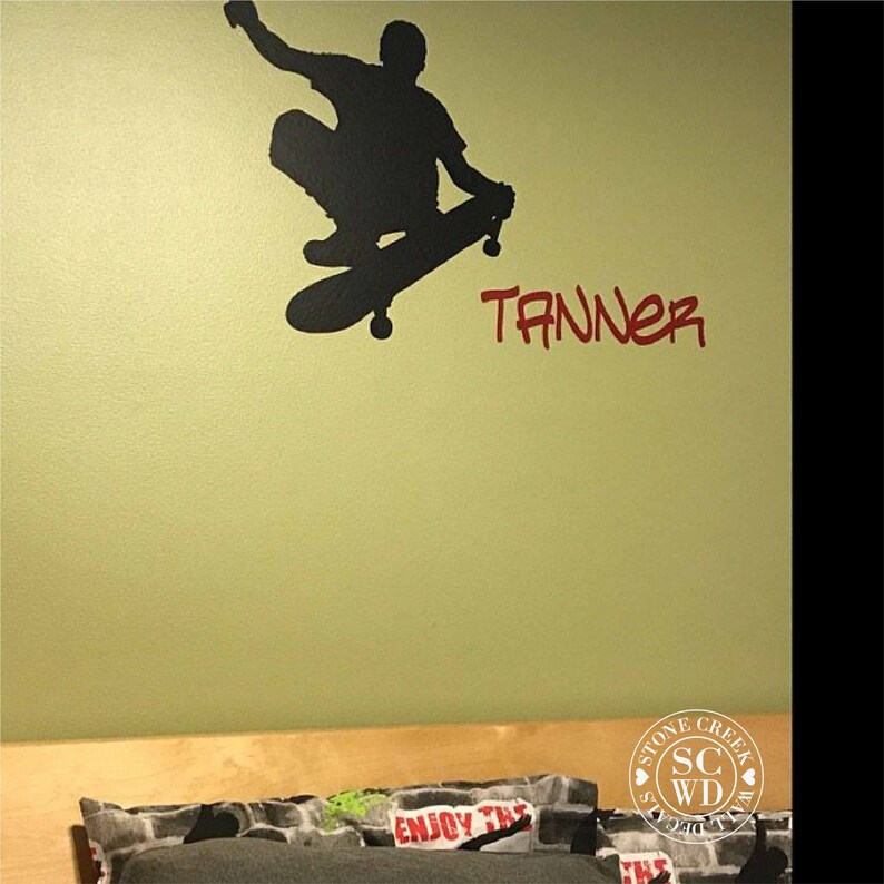 Skateboard Vinyl Wall Decal Personalized Name Boys Sports Etsy