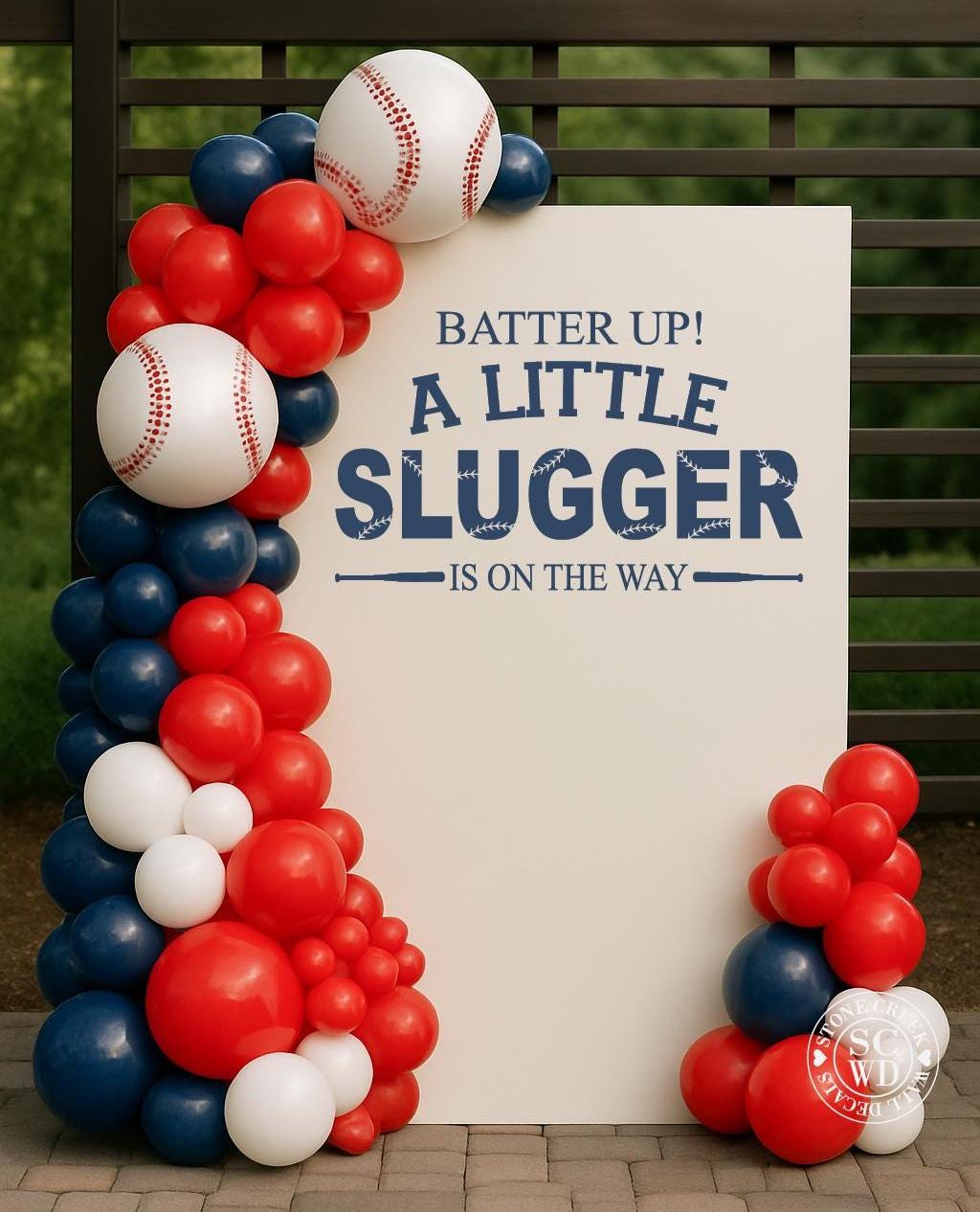 Slugger Bat Sticker Batter up A Little Slugger is on the Way Vinyl Decal | Baseball Baby ...