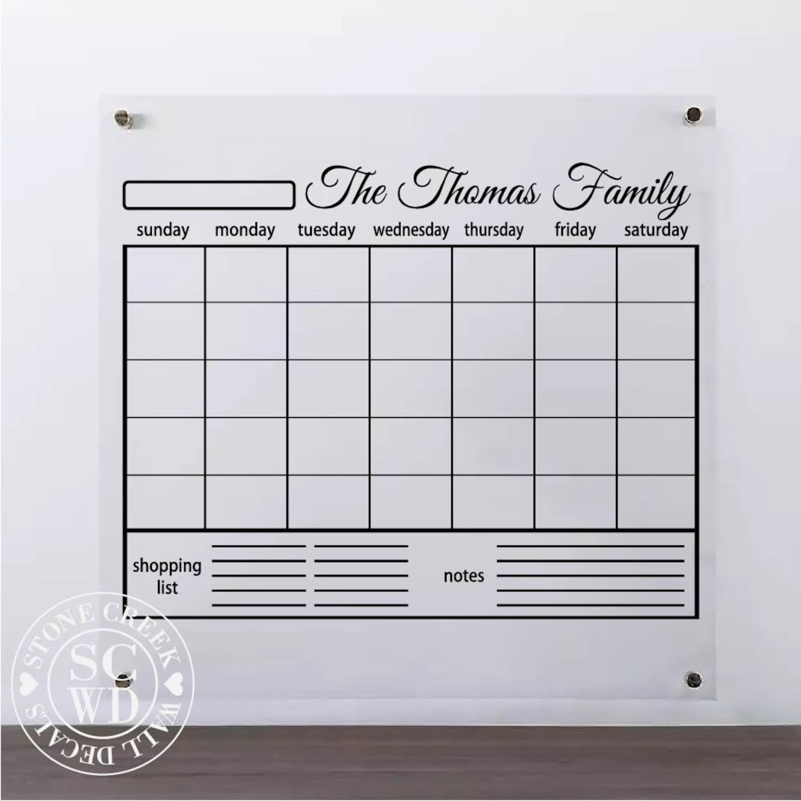 Dry Erase Wall Calendar Personalized Family Calendar Blank Etsy