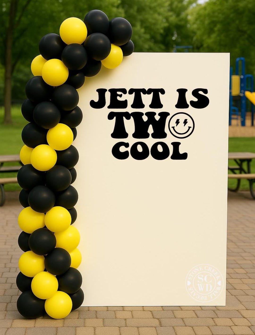 Party Backdrop Sticker Custom Emoji Two Cool Vinyl Decal | Personalized Name 2nd Birthday ...