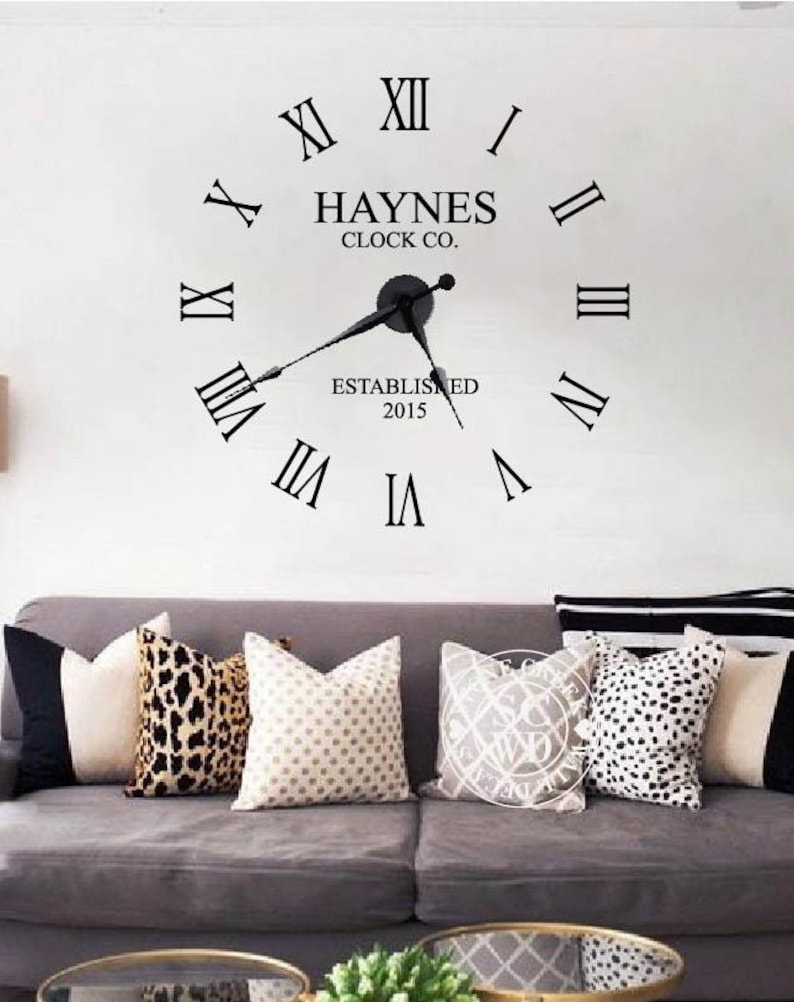 Large Wall Clock Decal Custom Family Name With Year Etsy