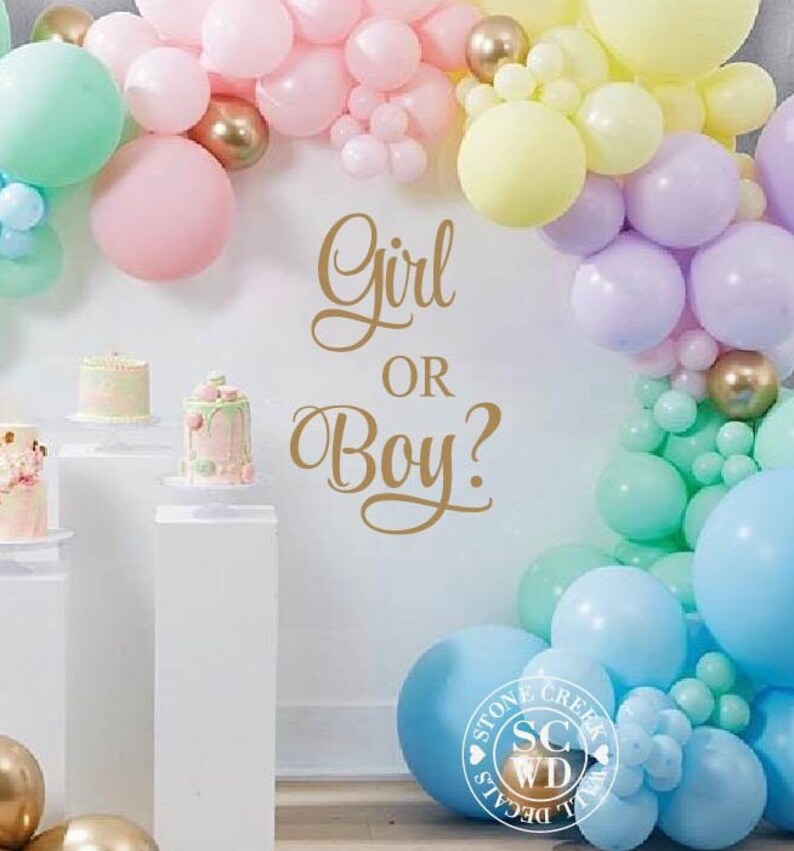 "Boy Or Girl" Sign Decal For Balloon Arch - Peel & Stick Gender Reveal Decoration, Baby Shower Backdrop