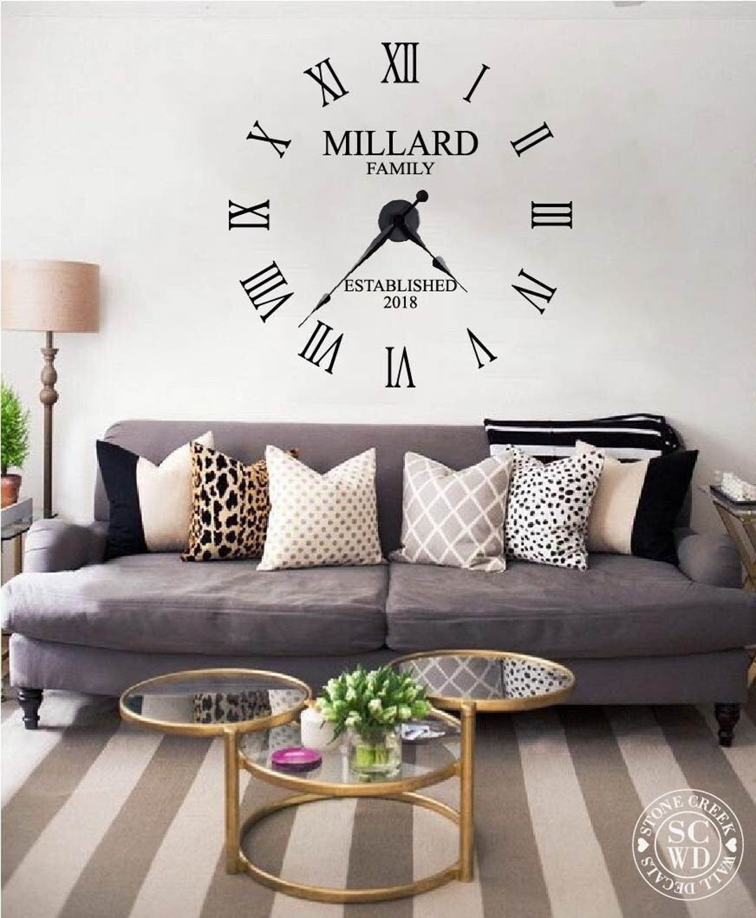 Large Wall Clock Decal Custom Family Name With Year Etsy
