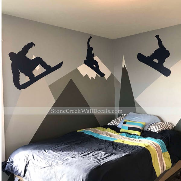 Set of 3 Snowboard Decals | Sports Wall Decals | Decals for Bedroom Walls | Snowboarding Decals for Walls | Snowboarding Stickers for Walls