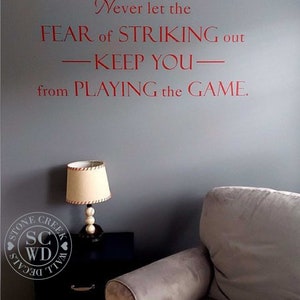 Baseball Wall Decals Never Let the Fear of Striking Out Sports Wall Decals for Boys Decals for Bedroom Walls Babe Ruth Stickers image 6