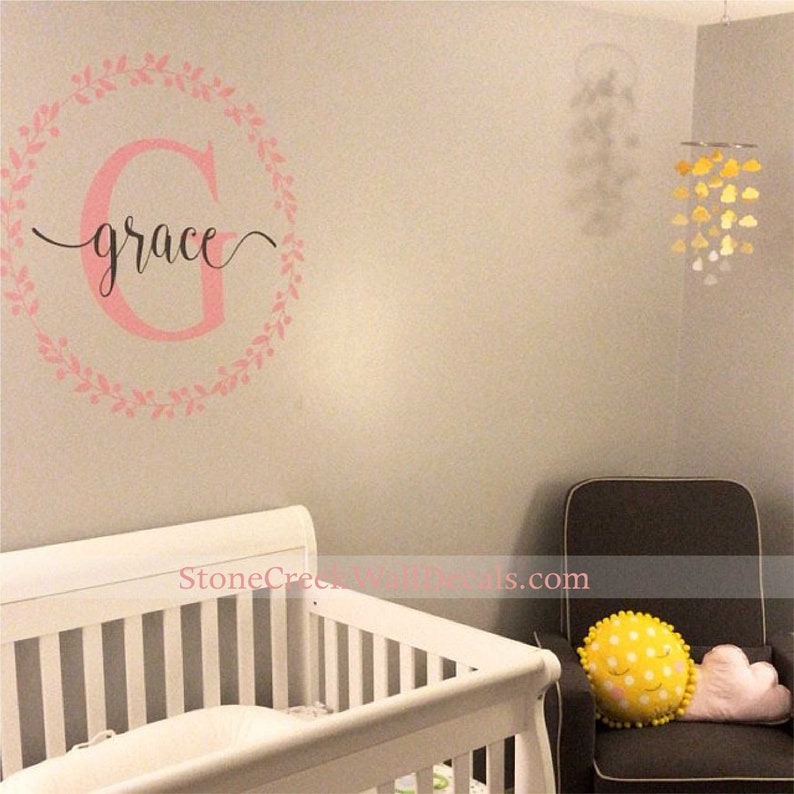 Girls Wall Decal Baby Nursery Decor Vinyl Lettering Wreath Etsy