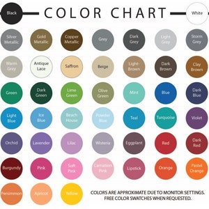 May include: Colour chart with 36 different colour swatches. The colours are arranged in rows and columns, with each colour labelled with its name. The chart is titled "COLOR CHART".
