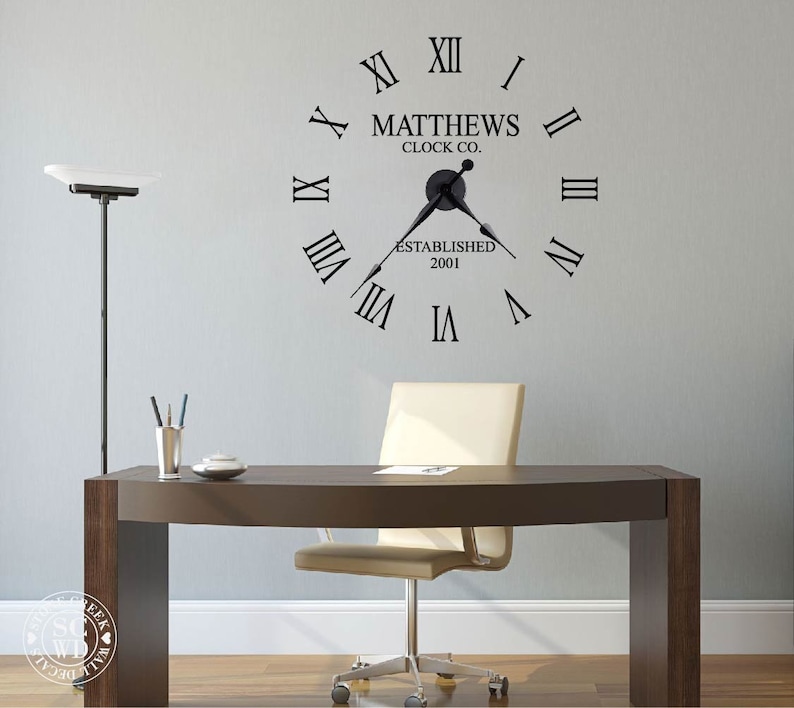 Large Wall Clock Decal Custom Family Name With Year Etsy