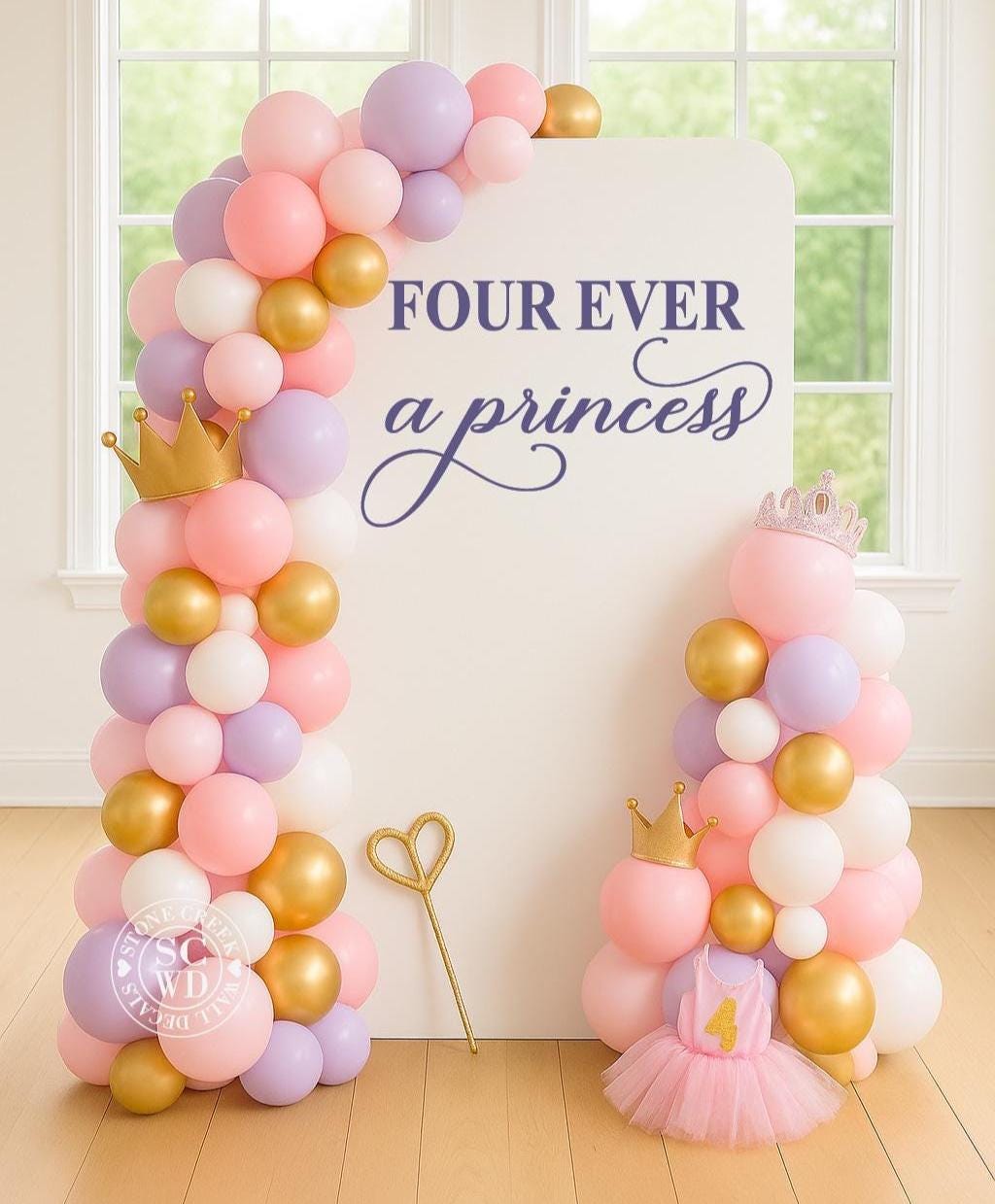 Princess Party Decorations 4 Year Old Four Ever A Princess Birthday Decorations - Pink 4th Birthday Party Supplies Kit With Backdrop Fourever A - View #3