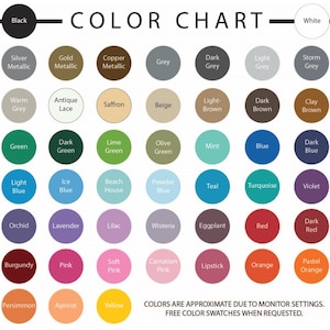 May include: Color chart with 36 different color swatches. The colors are arranged in rows and columns, with each color labeled with its name. The chart is titled "COLOR CHART".