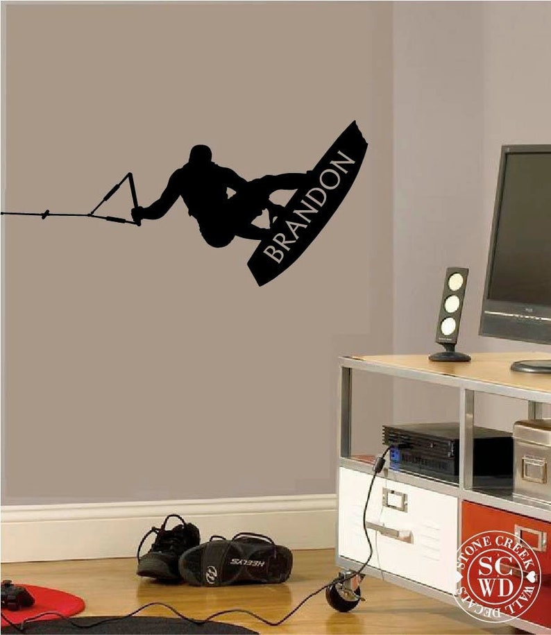 Wakeboarding Wall Decals Wakeboard Wall Decals Wakeboarding Wall Sticker Wall Decals for Boys Personalized Name Wall Decals image 1