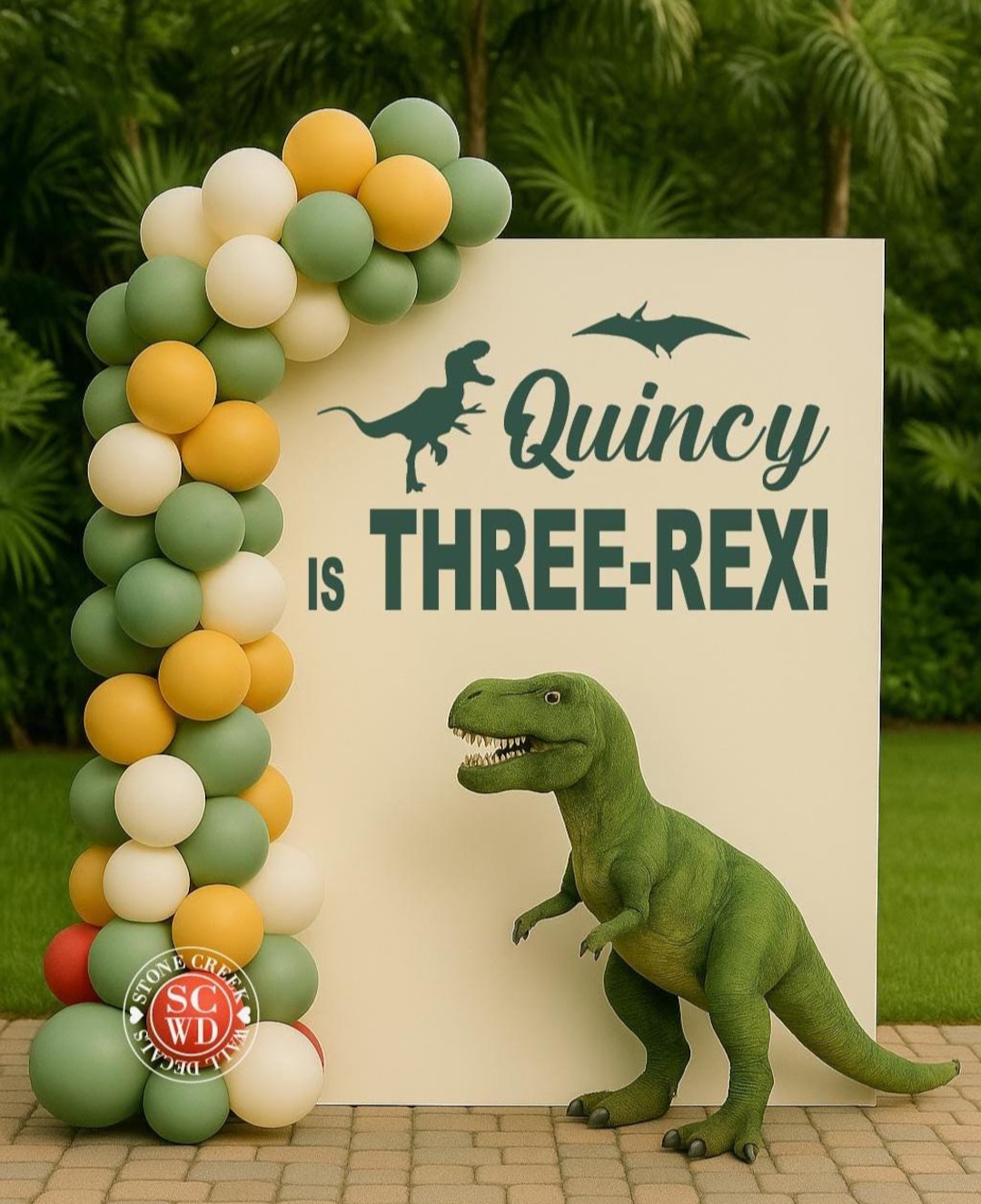 Three-rex Vinyl | Dinosaur Third Birthday Backdrop Display for Kids ...
