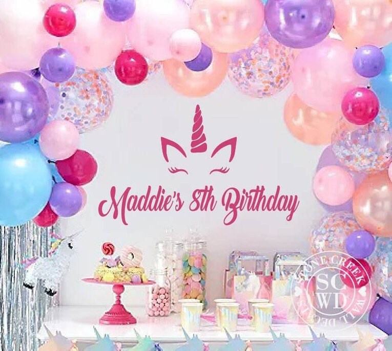 Unicorn Happy Birthday Decal for Balloon Arch Birthday Party for Kids Personalized Birthday Unicorn Birthday Party
