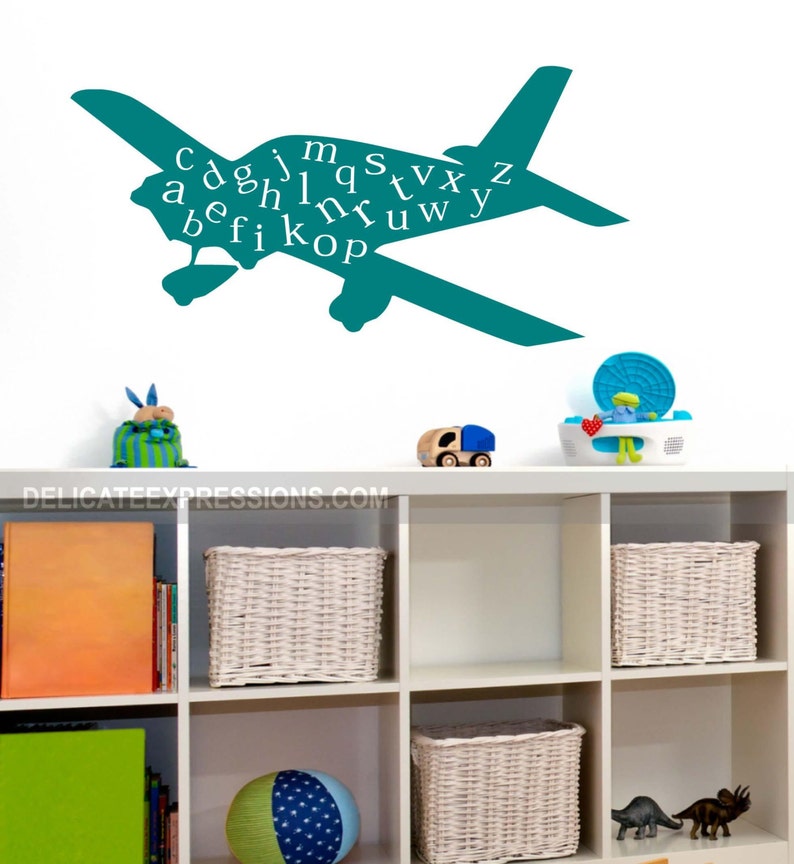 Alphabet Wall Decal Childrens Decor Vinyl Decal Kids Vinyl Wall Art ABC Playroom Wall Decal Airplane Wall Decal Vinyl Lettering
