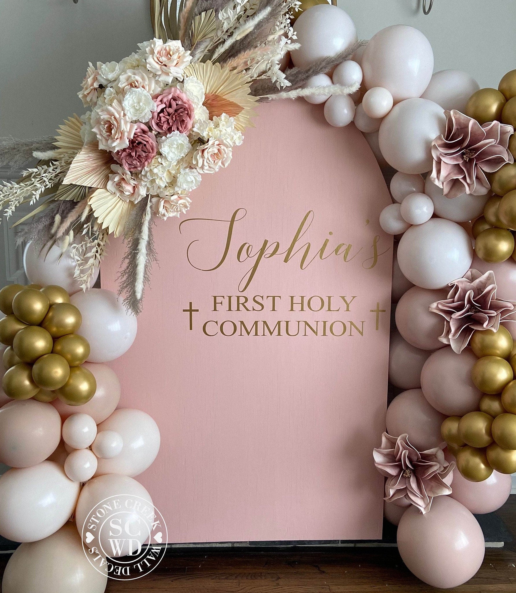 First Holy Communion Wall Decal for Balloon Arch | Personalized First Communion Decal with Cross | First Communion Baptism Party Decorations