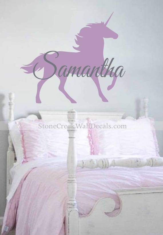 Unicorn Wall Decal Girls Nursery Decor Girls Bedroom Magical Pastel Unicorn Vinyl Wall Decal With Name Personalized Wall Decor Name Decal