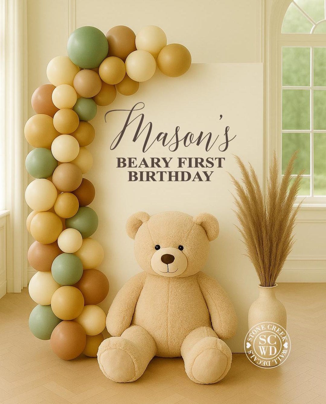Beary 1st Birthday Decal for Balloon Arch | Personalized Name First ...