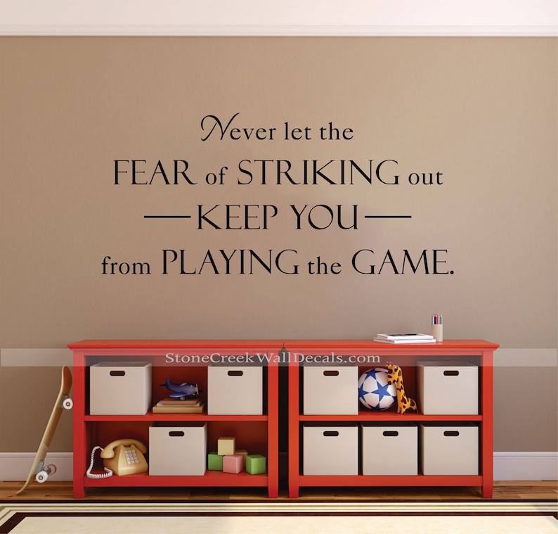 Baseball Wall Decals Never Let the Fear of Striking Out Sports Wall Decals for Boys Decals for Bedroom Walls Babe Ruth Stickers afbeelding 1
