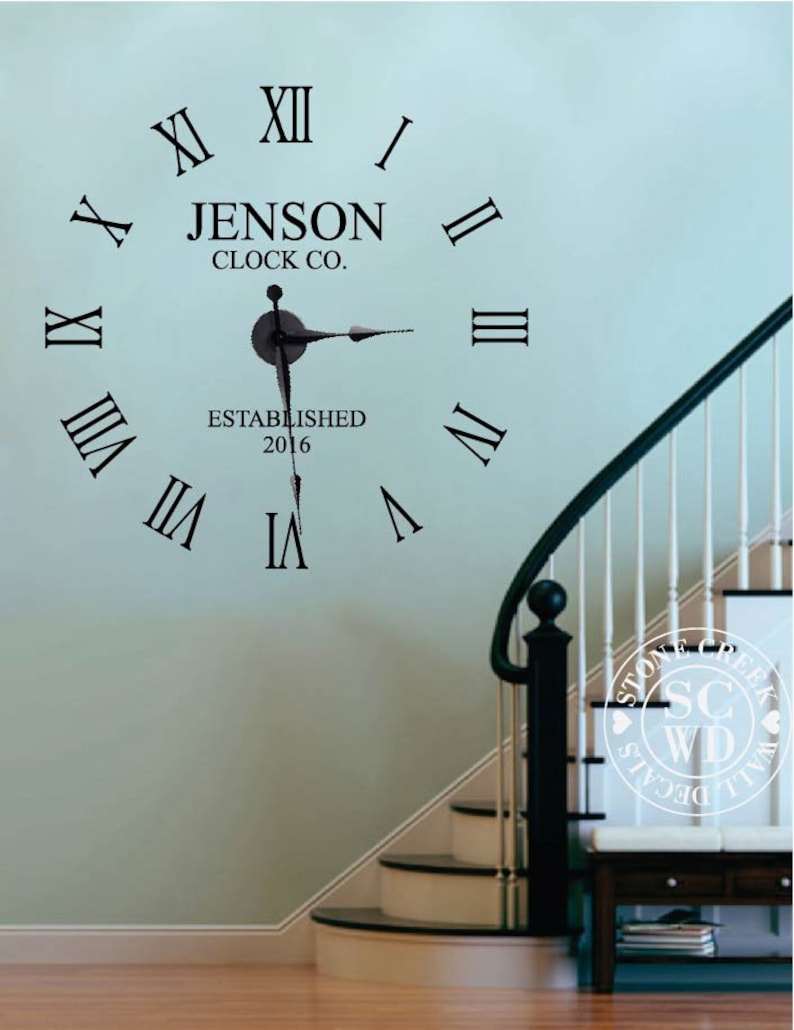 Large Wall Clock Decal Custom Family Name With Year Etsy