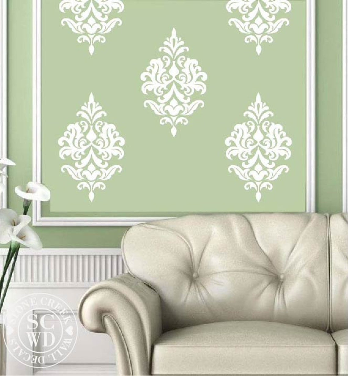 Damask Decals Vinyl Wall Paper Damask Wall Decal Vinyl Vinyl Etsy