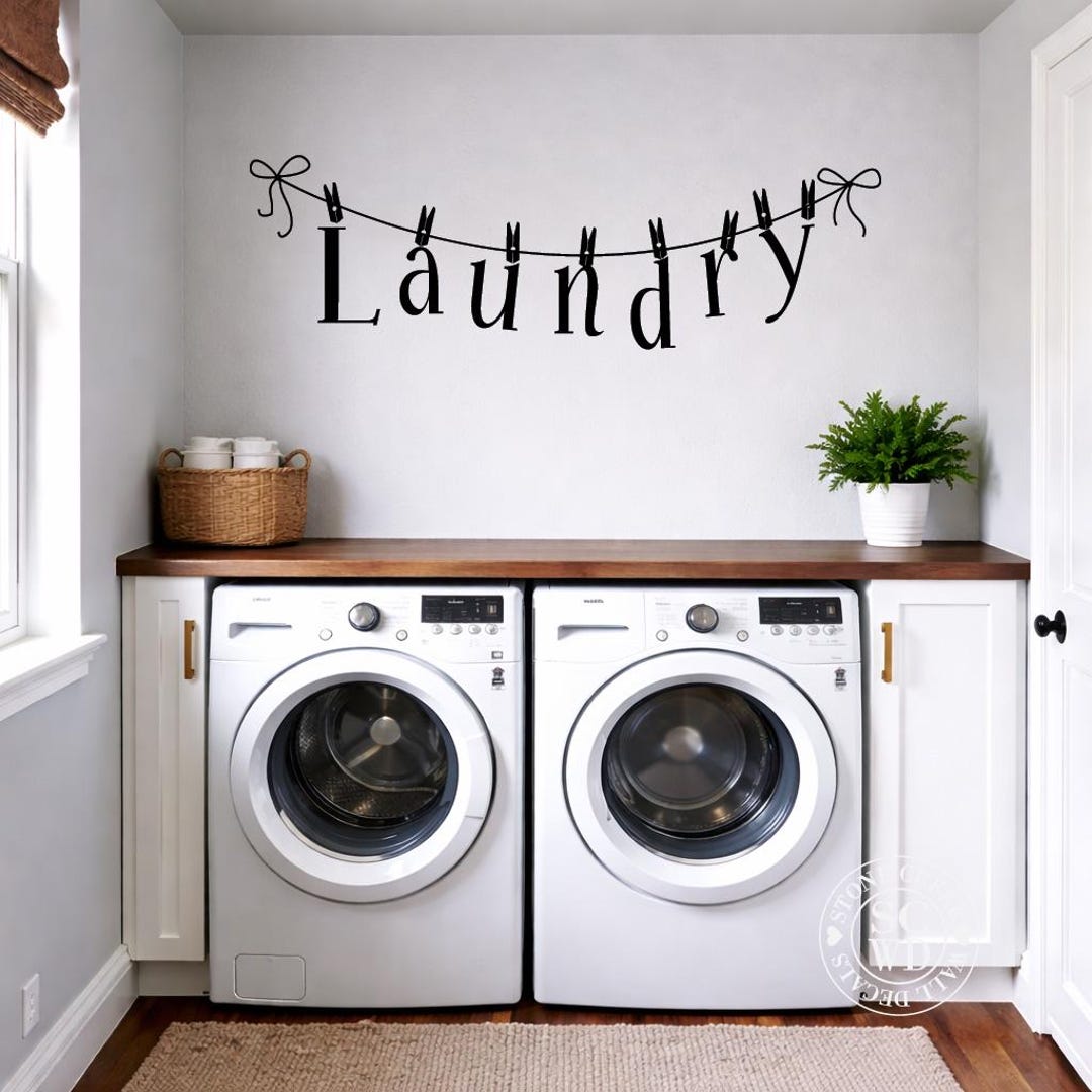 Laundry Clothesline Vinyl Wall Decal - Laundry Room Vinyl Wall Decal ...