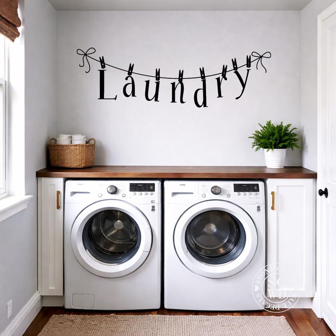 Laundry Clothesline Vinyl Wall Decal - Laundry Room Vinyl Wall Decal ...