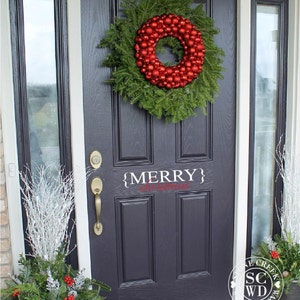 Merry Christmas Front Door Decal Christmas Door Decal Vinyl Decal Holiday Porch Curb Appeal Greeting Door Greeting Decal for Christmas image 3