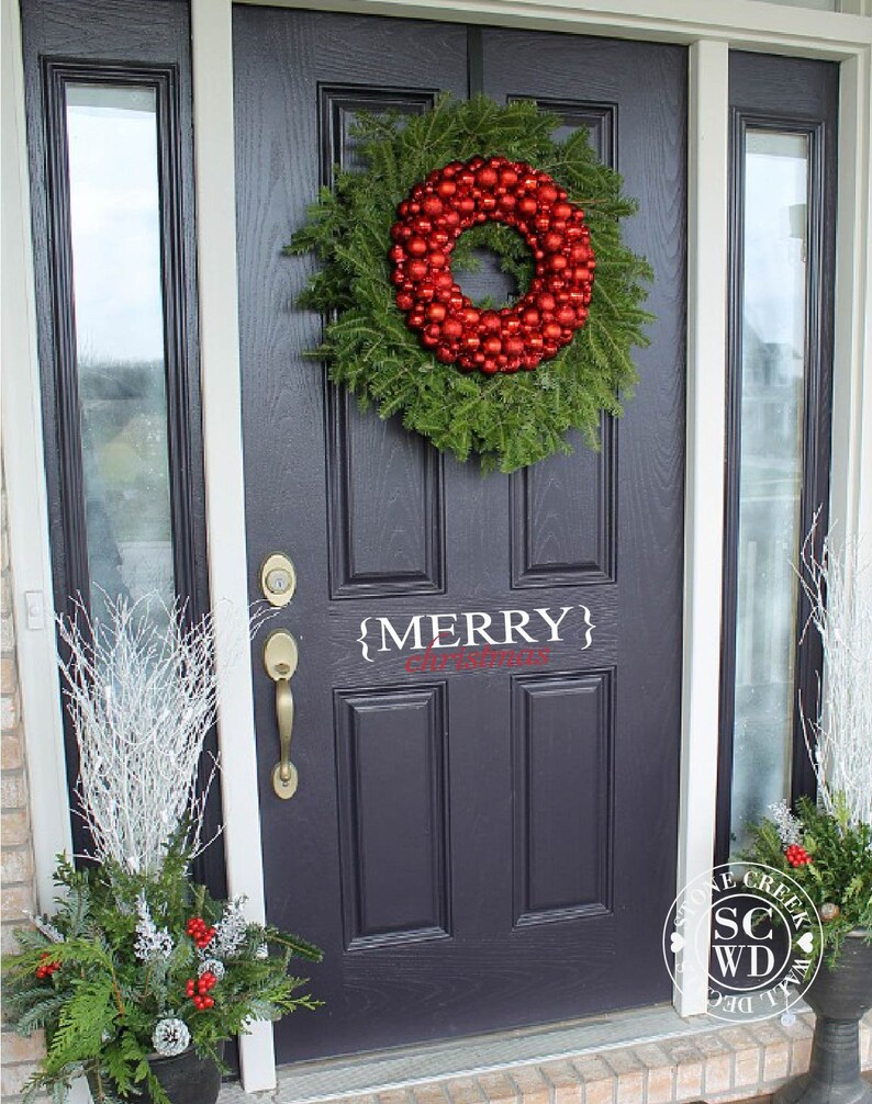 Merry Christmas Front Door Decal Christmas Door Decal Vinyl Decal Holiday Porch Curb Appeal Greeting Door Greeting Decal for Christmas image 3