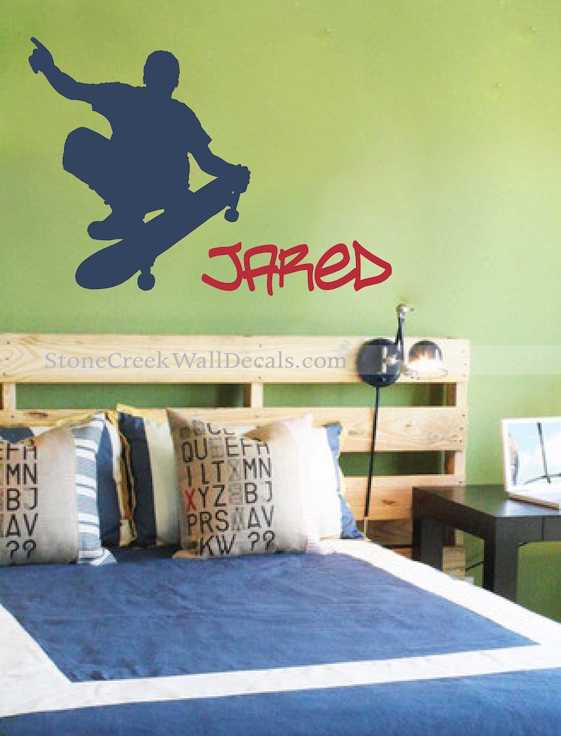 Skateboard Vinyl Wall Decal Personalized Name Boys Sports Etsy