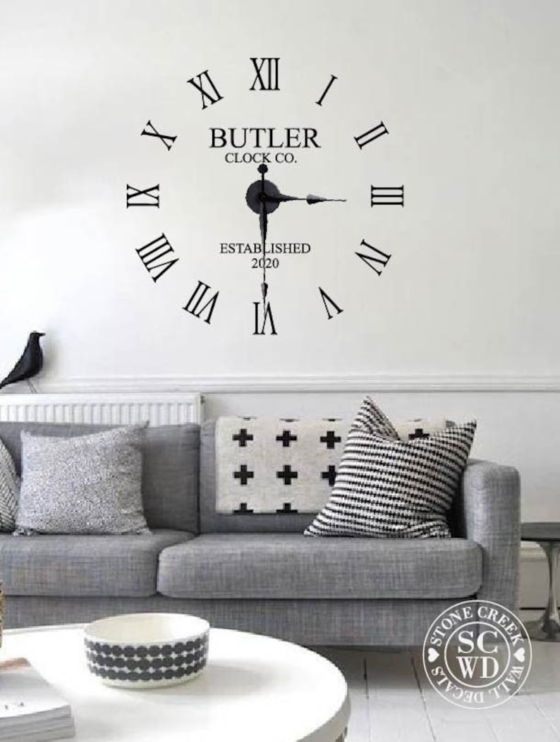 Large Wall Clock Decal Custom Family Name With Year Etsy