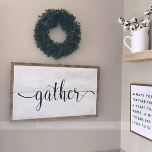 Gather Wall Decal Living Room Dining Room Family Decor Gather Wall Sticker Farmhouse Gather Decal Gather Quote Decal Thanksgiving Decal image 3