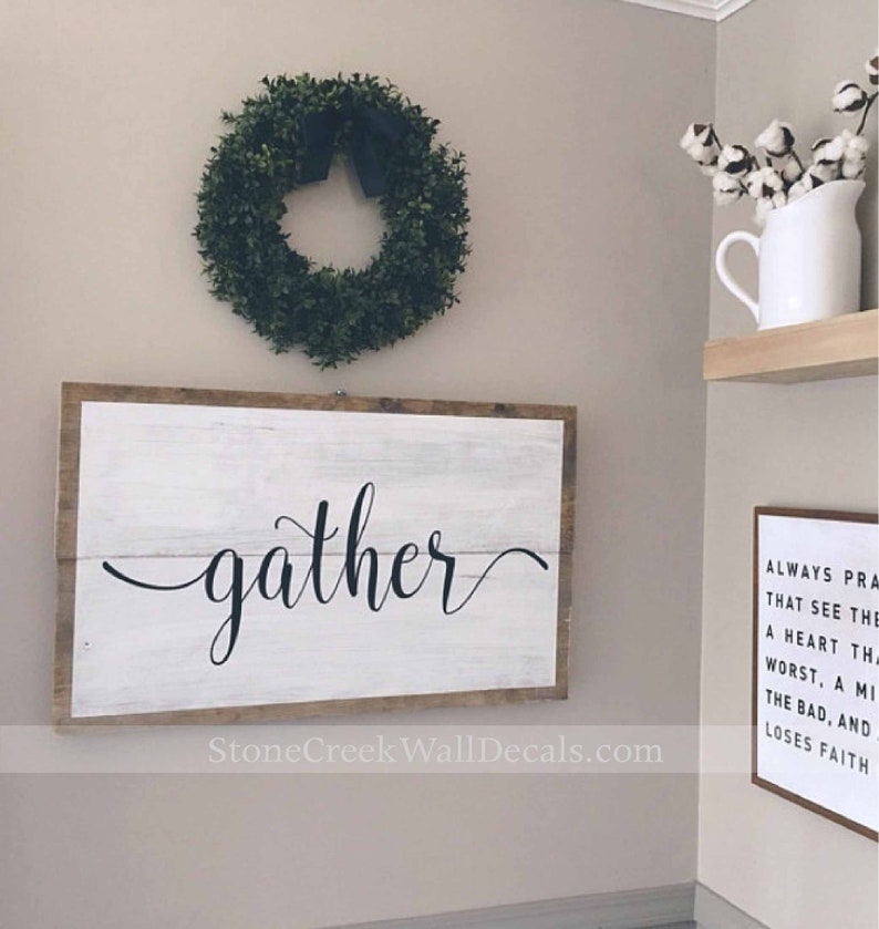 Gather Wall Decal Living Room Dining Room Family Decor Gather Wall Sticker Farmhouse Gather Decal Gather Quote Decal Thanksgiving Decal image 3