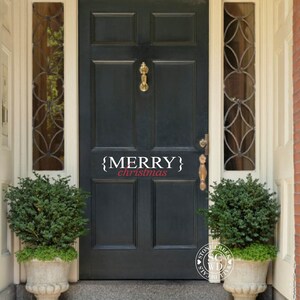 Merry Christmas Front Door Decal Christmas Door Decal Vinyl Decal Holiday Porch Curb Appeal Greeting Door Greeting Decal for Christmas image 2