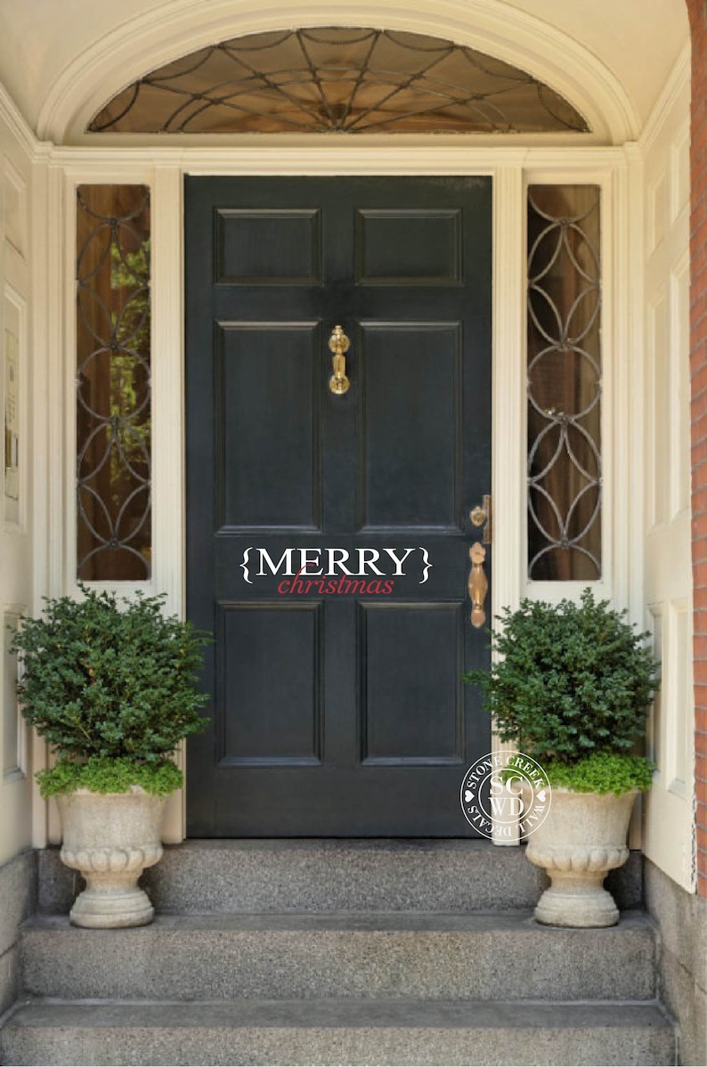 Merry Christmas Front Door Decal Christmas Door Decal Vinyl Decal Holiday Porch Curb Appeal Greeting Door Greeting Decal for Christmas image 2