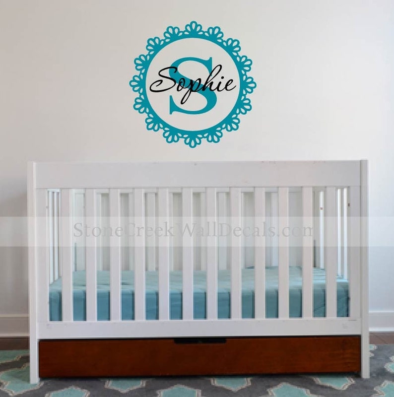 Personalized Wall Decal Girls Wall Decal Nursery Bedroom Monogram Decal ...