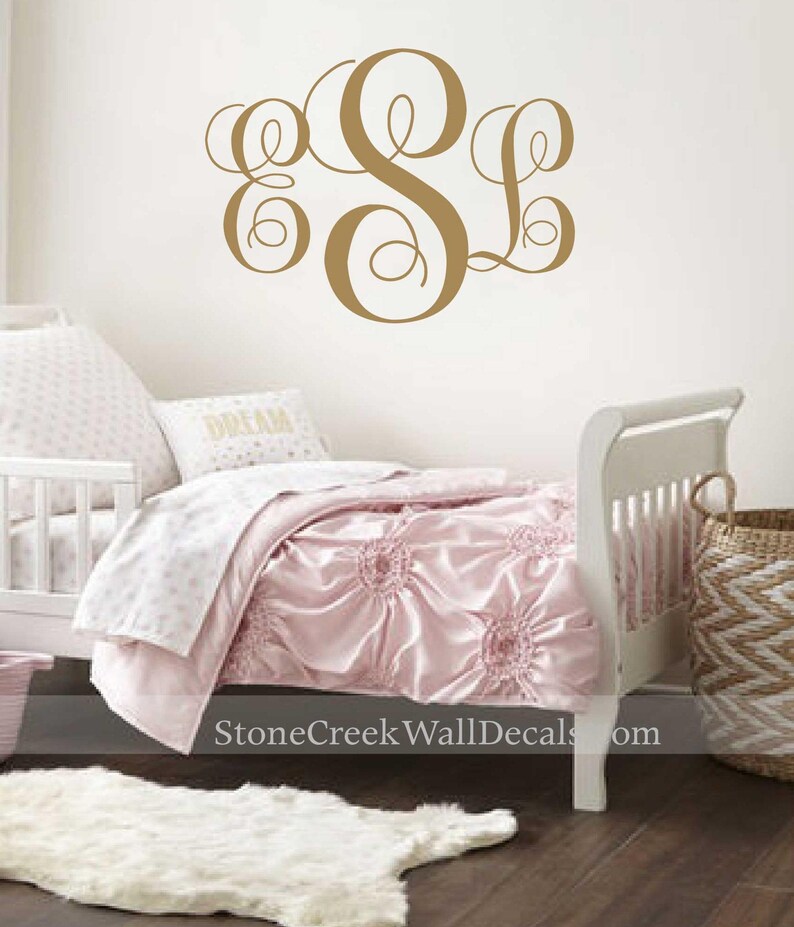 Vine Monogram Decal Vinyl Wall Decal Girls Nursery Bedroom Etsy