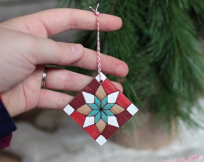 5 Paint Your Own Wood Quilt Ornaments Wood Quilt Paint Kit Star Flower Pattern Paint Your Own