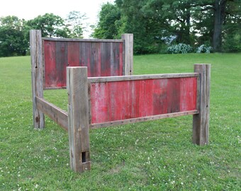King Red Barn Wood Bed Reclaimed Brown and Red Barn Wood | Country Farmhouse Style Furniture| FREE SHIPPING in the USA