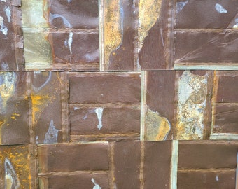 Wall Art, Flattened Metal Tiles Reclaimed Tin Tile Silver and Rusty Rustic Weathered Patina