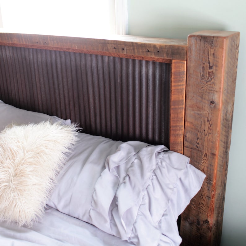 King OR Queen Headboard Reclaimed Barn Wood and Rusty Metal Etsy